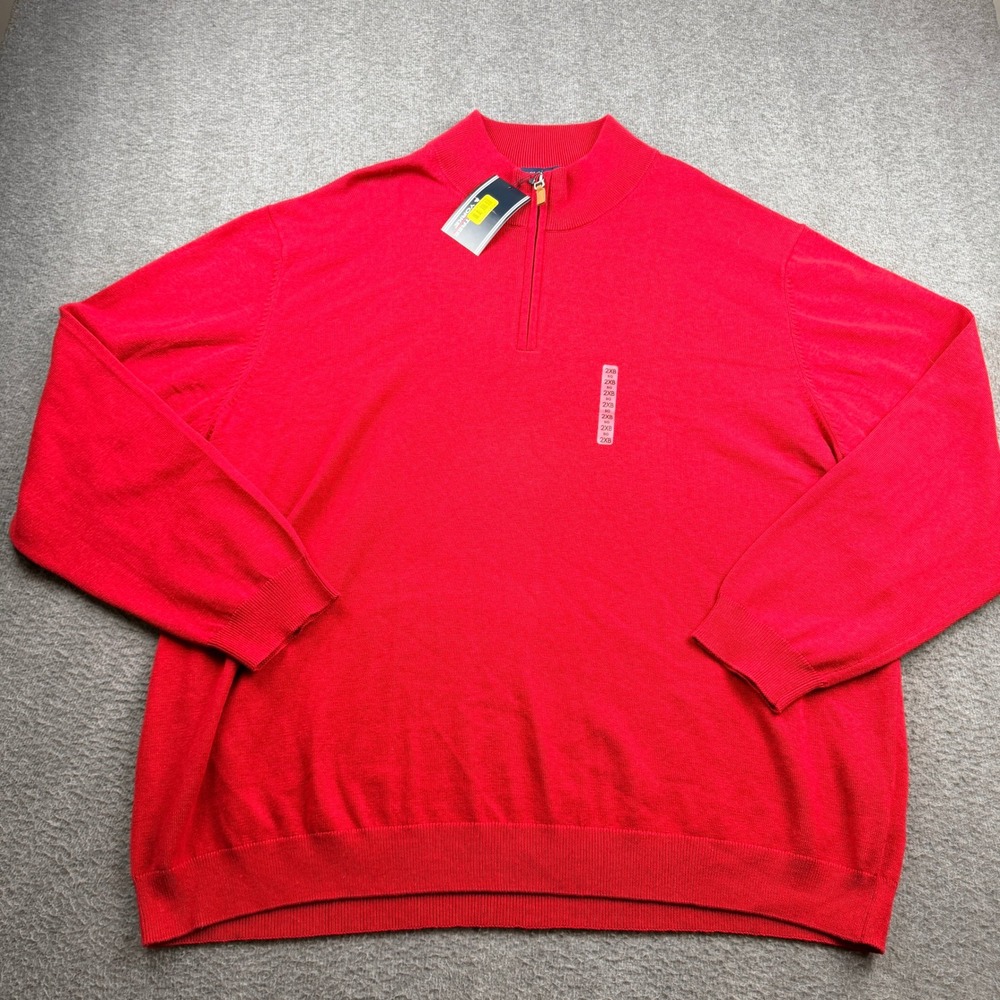 Roundtree & Yorke Big Man Red Quarter Zip Sweater Mens 2XB‎ Cotton Blend NWT